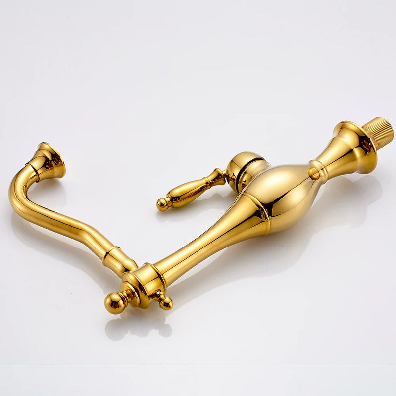 Afralia™ Golden Basin Faucet Single Handle Brass Mixer Tap for Bathroom and Kitchen