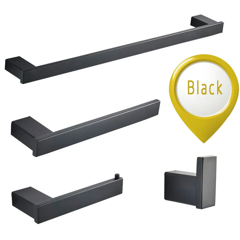 Afralia™ Black Matte Bathroom Hardware Set: Paper Holder, Toothbrush Holder, Towel Bar