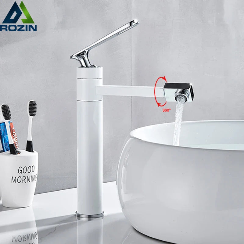 Afralia™ White Spray Painting Bath Sink Faucet with 360° Rotating Aerator
