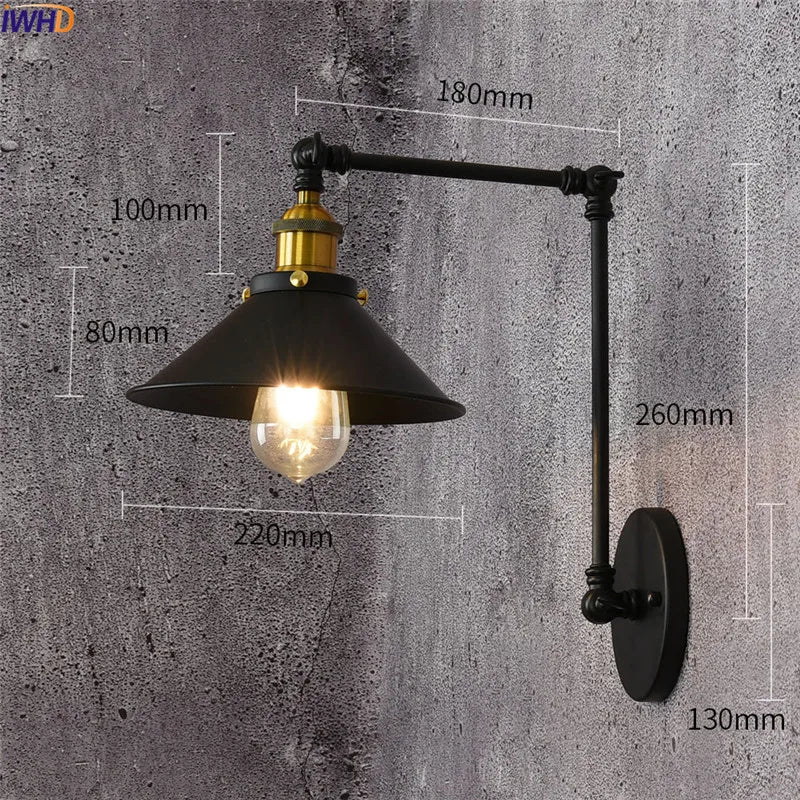 Afralia™ Loft Industrial Wall Sconce Black Swing Arm Wall Lamp LED Edison Luminaire