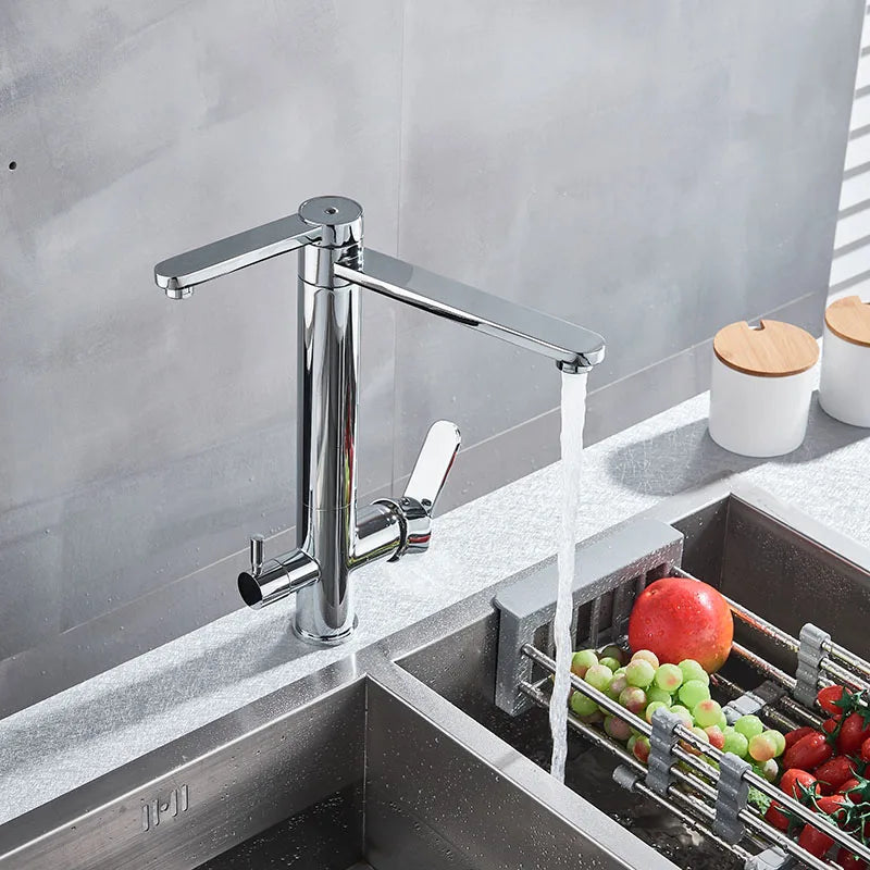 Afralia™ Chrome Purify Kitchen Faucet Dual Swivel Spout Mixer Tap Dual Water Outlet