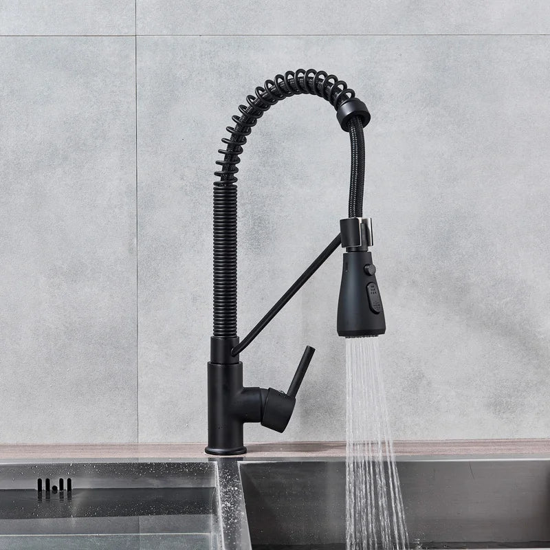 Afralia™ Matte Black Spring Kitchen Faucet with Dual Function Spray Head