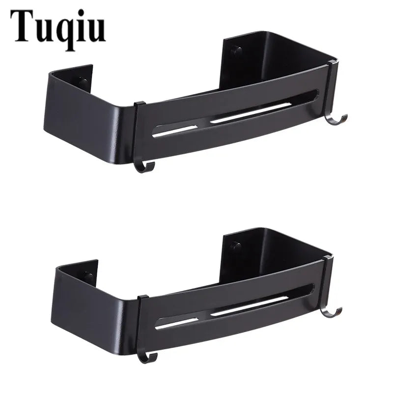 Afralia™ Black Aluminum Wall Mounted Bathroom Corner Shelf for Bath and Kitchen Storage