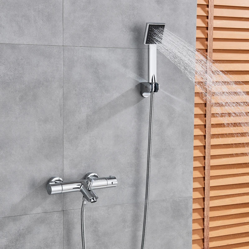 Afralia™ Thermostatic Shower Faucet Bathroom Mixer Hot Cold Mixing Valve Chrome Bathtub