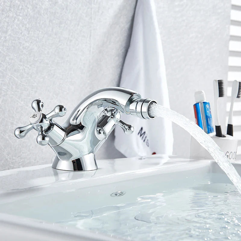 Afralia™ Dual Handle Bidet Faucet for Vessel Sink, Deck Mounted Water Mixer Tap