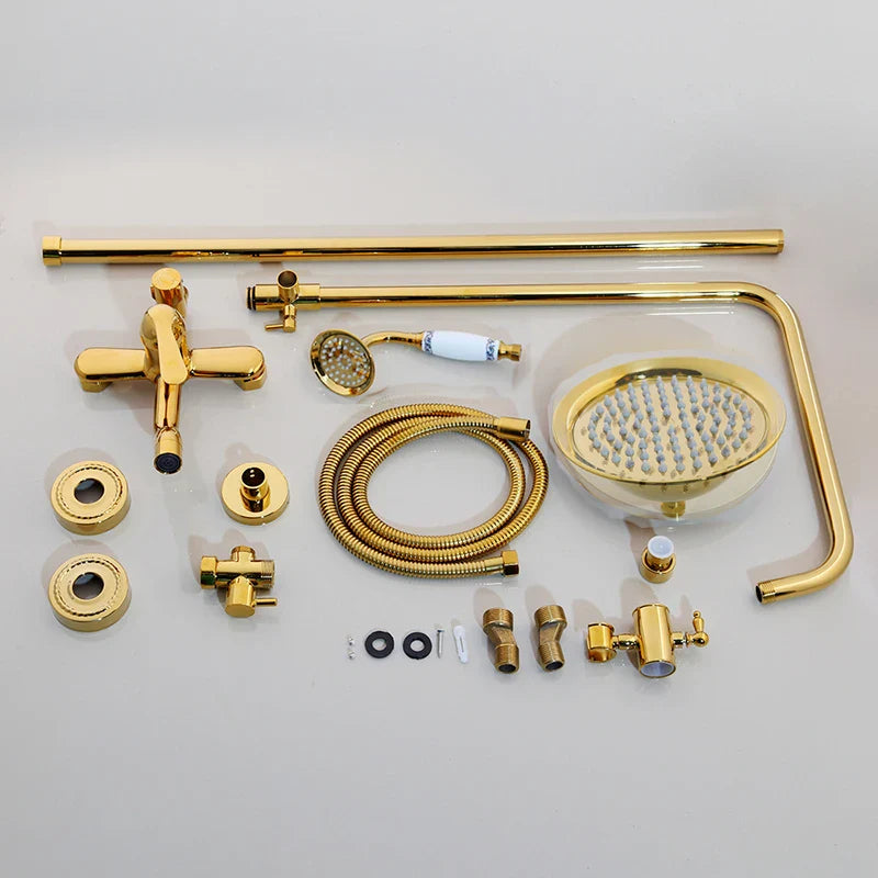 Afralia™ Gold Plated Brass Shower Faucet Set with Hand Spray