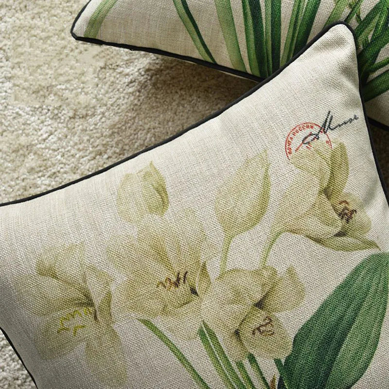 Afralia™ Floral White Lily Crinum Moorei Linen Pillow Cover 45x45cm/30x50cm