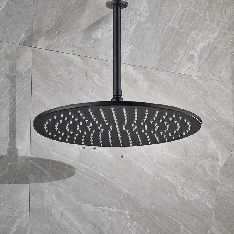 Afralia™ 16" Black Round Brass Ceiling Mounted Large Rain Shower Head Faucet