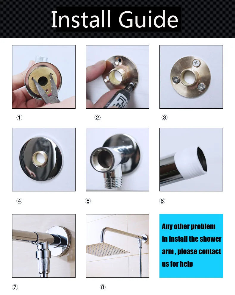 Afralia™ Stainless Steel Shower Head Set with Arm, Hose, Wall Mount - Gold/Black/Chrome - 8"/10"/12"