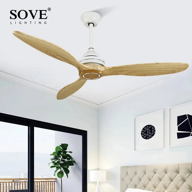 Afralia™ Vintage Wood Ceiling Fan with Remote Control, Retro Design, Black Finish