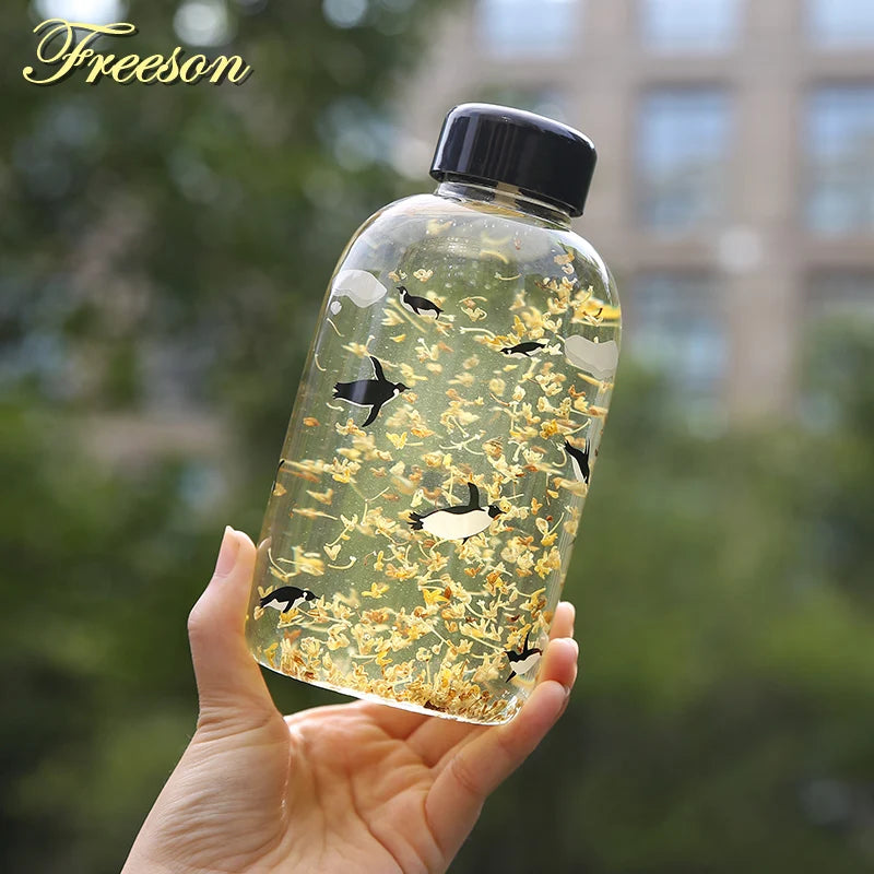 Afralia™ Animal Glass Water Bottle with Sleeve | Cute Kawaii Design for Outdoor Activities