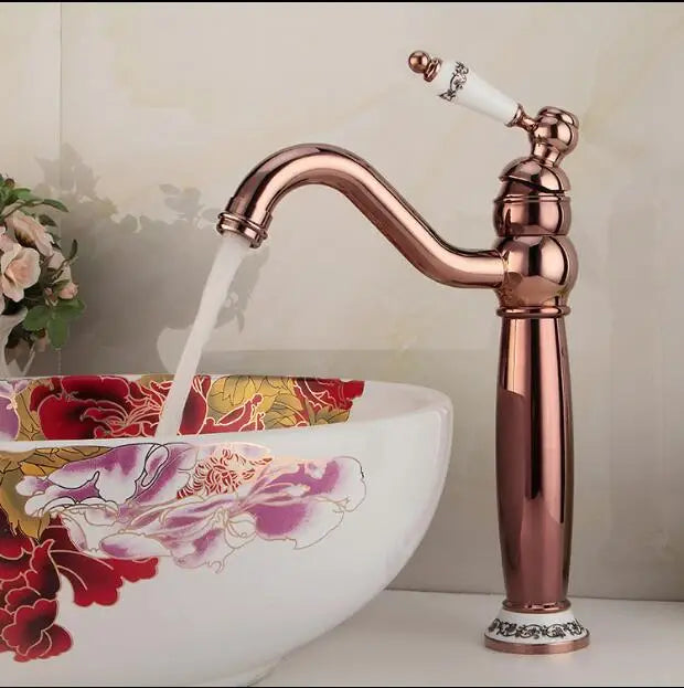 Afralia™ Modern Gold Rose Gold Finish Luxury Bathroom Sink Faucet