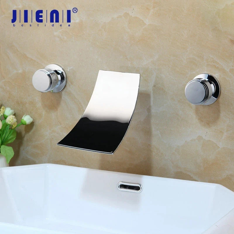 Afralia™ Waterfall Ceramic Double Handle Chrome Faucet Set for Bathroom Sink