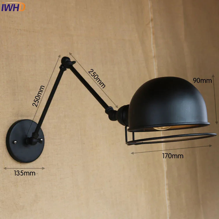 Afralia™ Retro Vintage Wall Sconce Industrial Long Arm Wall Lamp Rustic Applique Murale