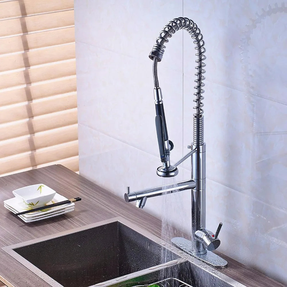 Afralia™ Pre Rinse Spring Kitchen Faucet with Sprayer Black Bronze