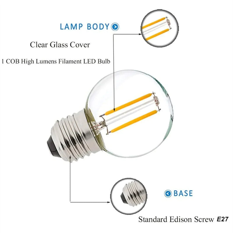 Afralia™ Warm White G40 1W LED Filament Bulb DC 12V 24V E27 2700K Retro Edison Style