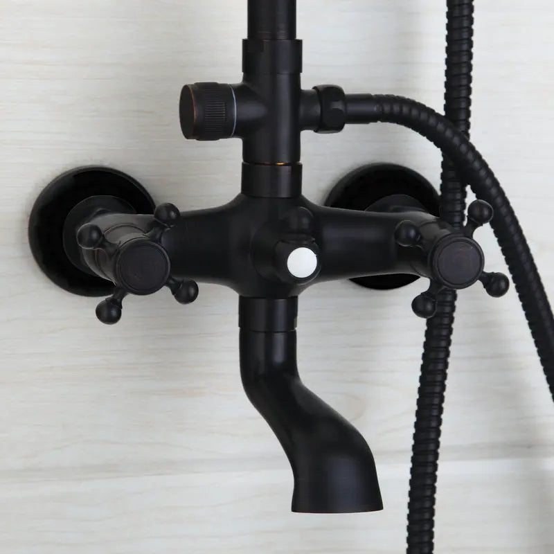 Afralia™ Matte Black Dual Handle Shower Set with 8 Inch Rainfall Shower Head
