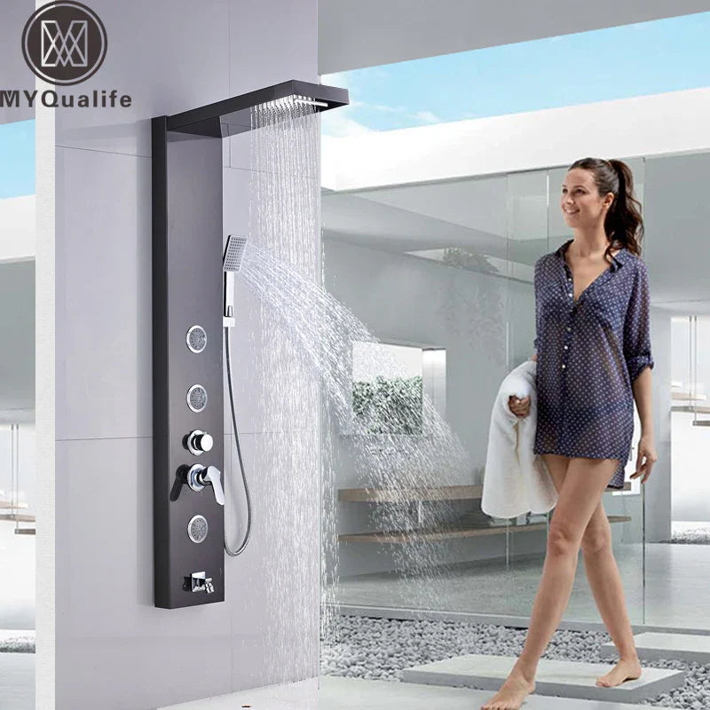Afralia™ Rainfall Waterfall Shower Panel with Body Massage Jets for Wall Mount