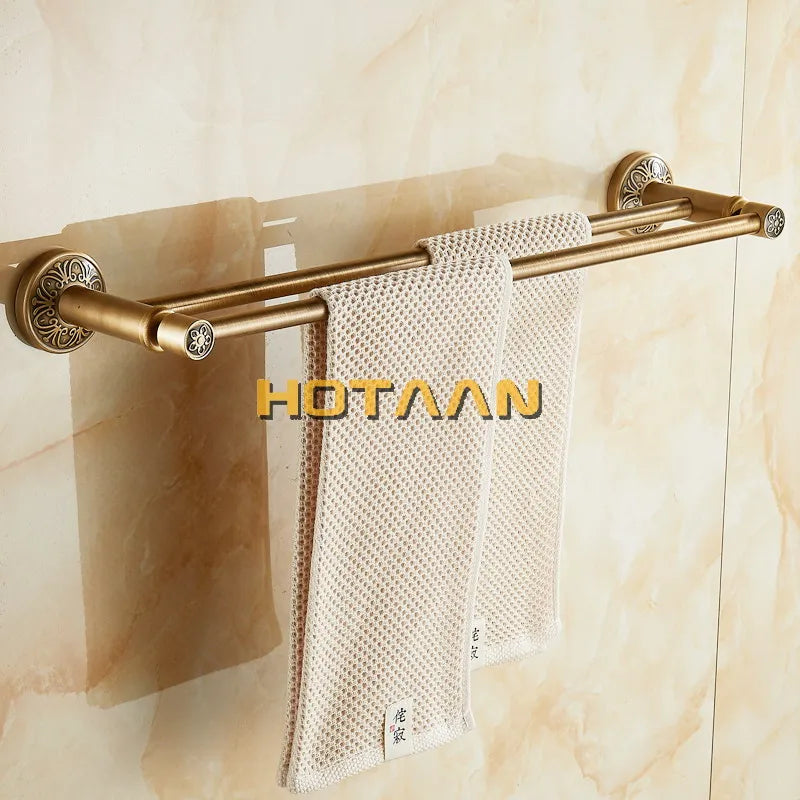 Afralia™ Antique Brass Double Towel Bar/Towel Holder - Solid Aluminium - Bathroom Accessory