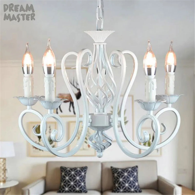 Afralia™ White Nordic Chandelier Wrought Iron Lustre Lamp for Living Room Bedroom Lighting