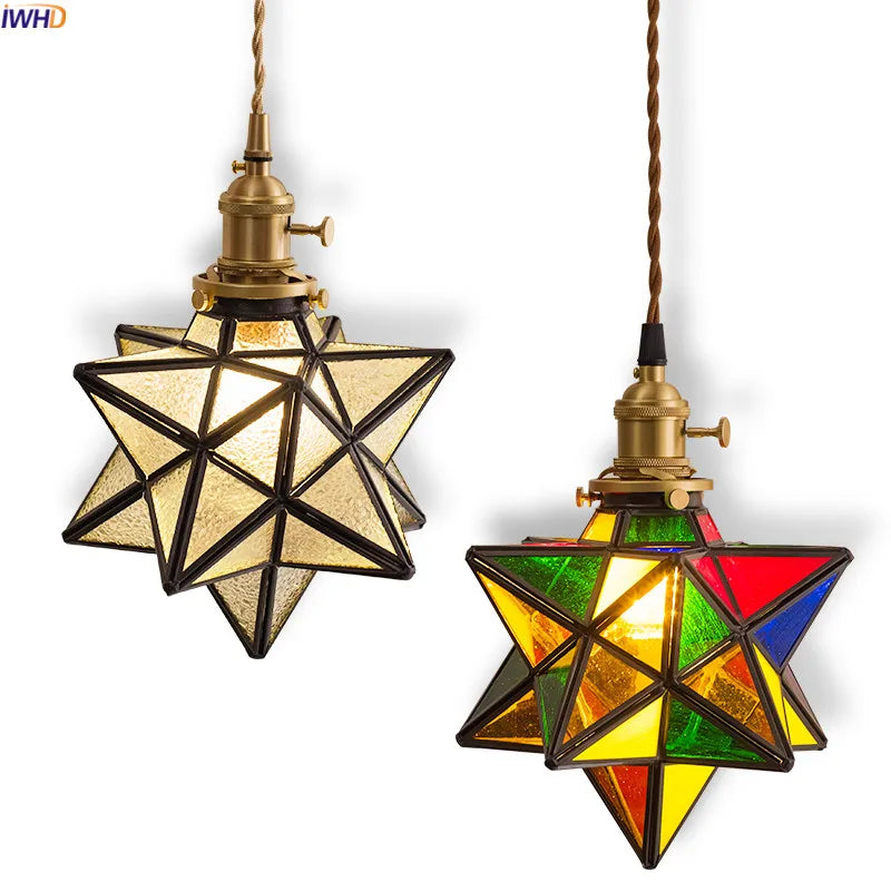 Afralia™ Nordic Star LED Glass Pendant Light: Colorful Vintage Lamp for Bar, Living Room.