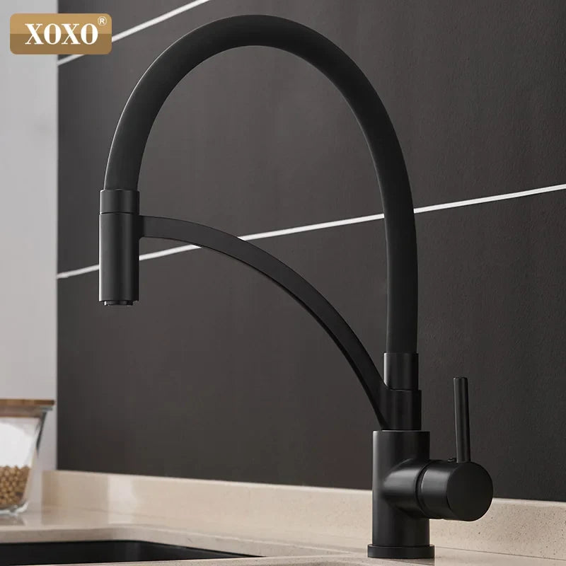 Afralia™ Black Chrome Kitchen Tap Faucet Pull Down Mixer for Sink.