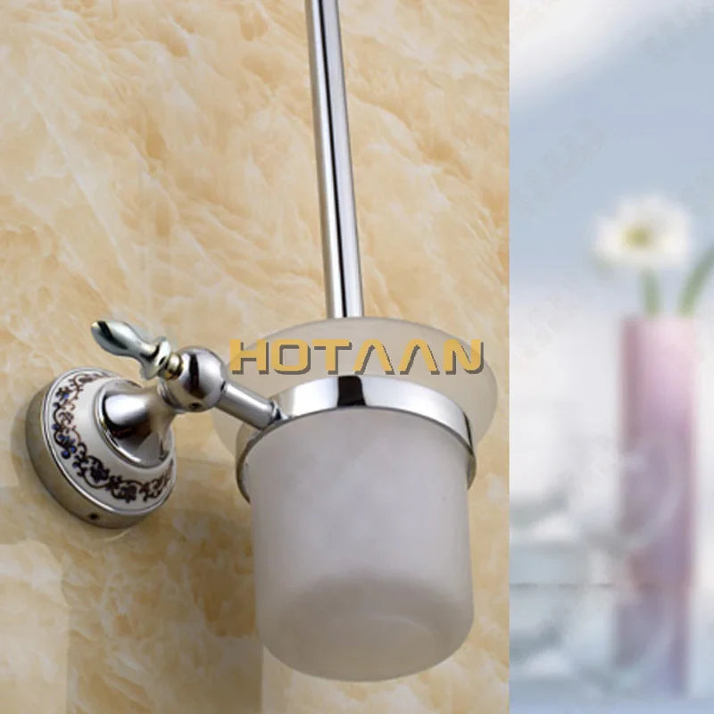 Afralia™ Ceramic Toilet Brush Holder with Brass Base - Bathroom Accessory