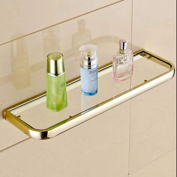 Afralia™ Gold Bathroom Accessories Set: Towel Shelf, Towel Bar, Paper Holder, Cloth Hook