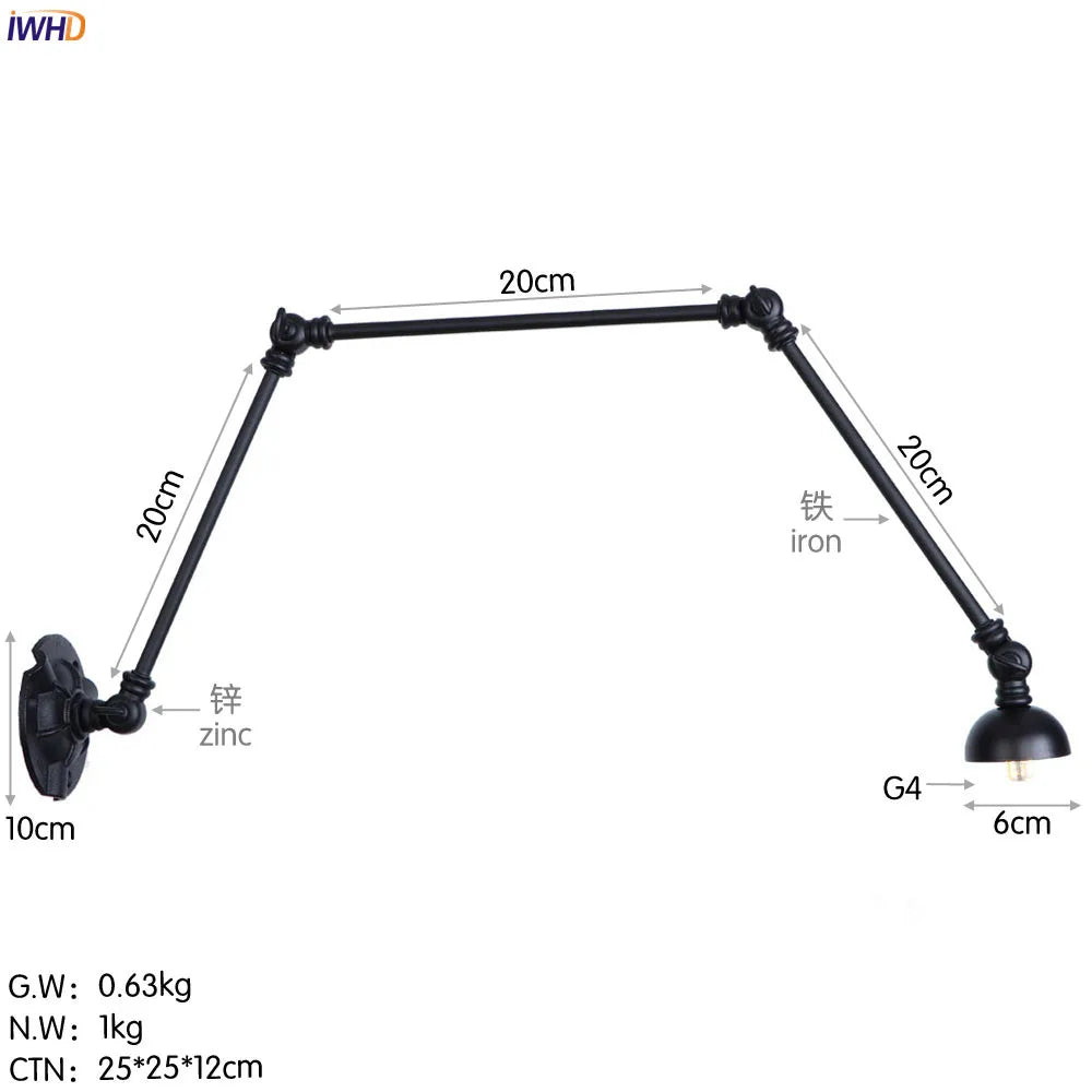 Afralia™ Industrial Vintage Adjustable Swing Wall Sconce Stair Light - Set of 3