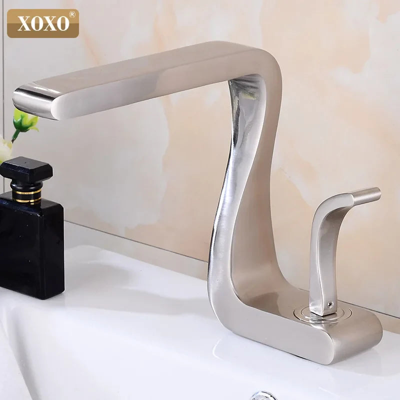 Afralia™ Black Brass Single Handle Basin Faucet, Deck Mounted Bathroom Sink Mixer