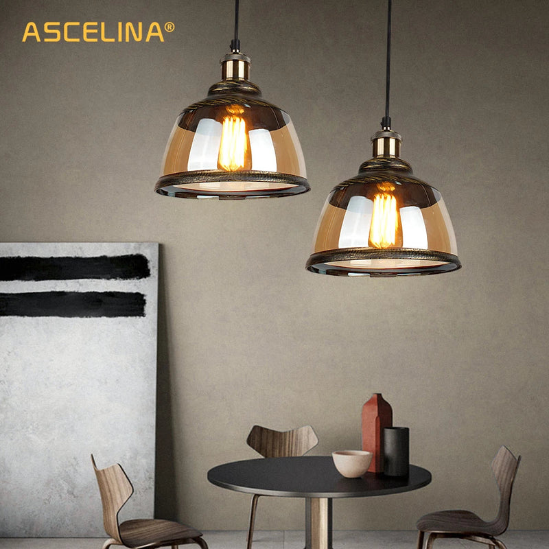 Afralia™ Vintage Industrial Pendant Light with Green Bronze Glass Lampshade and E27 Socket