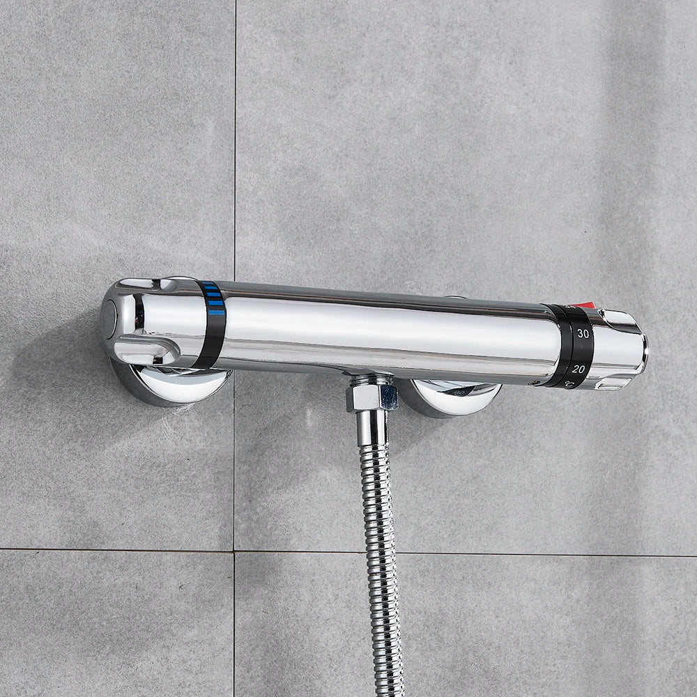 Afralia™ Chrome Thermostatic Shower Mixer Set: Hot & Cold Bathroom Thermostatic Tap