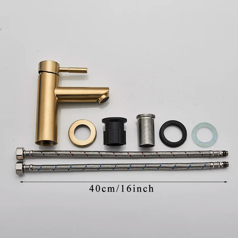 Afralia™ Brushed Gold Solid Brass Bathroom Faucet Single Handle Deck Mounted Tap