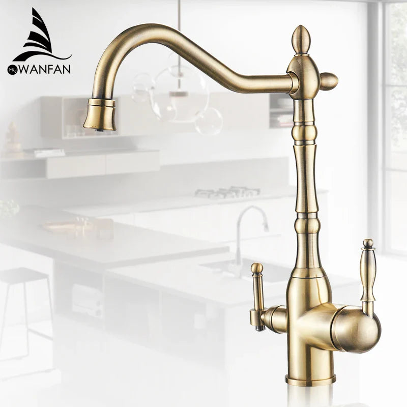 Afralia™ Gold Kitchen Faucet with 360 Rotation, Cold/Hot Mixer Tap & Water Purification