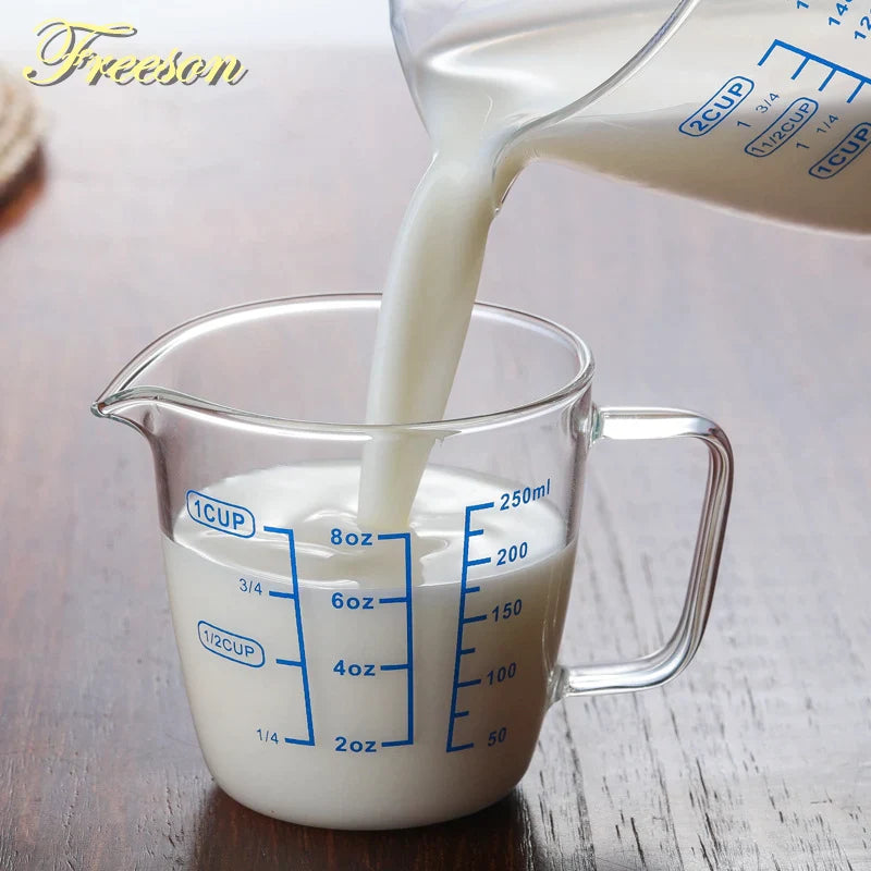 Afralia™ Glass Measuring Coffee Milk Jug Espresso Latte Pitcher for Barista and Home Use