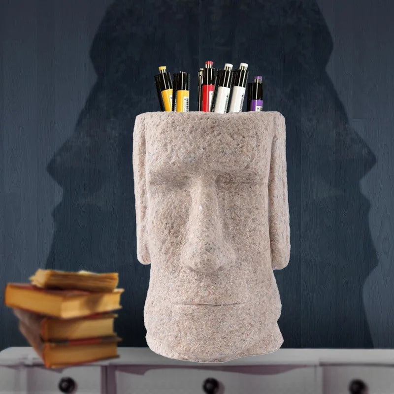 Afralia™ Moai Statues Pukao Figurines Retro Nordic Art Bookshelf Decor Office Desk Ornament