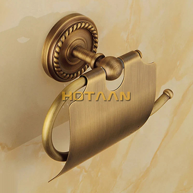 Afralia™ Brass Bathroom Accessories Set, Robe Hook, Paper Holder, Towel Bar, Antique Finish