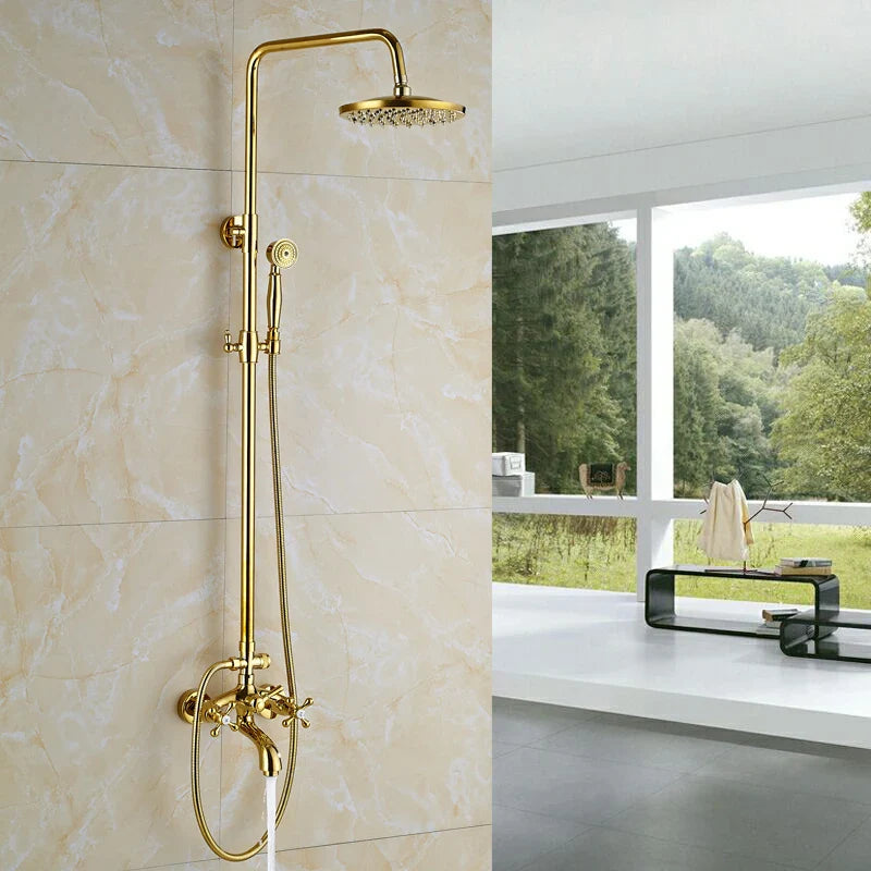 Afralia Golden Shower Mixer Taps with 8" Rainfall Shower Head and Handshower