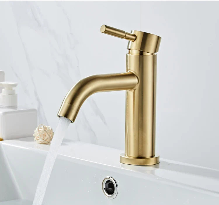 Afralia™ Brushed Gold Basin Faucet: Solid Brass, Cold Hot Water Mixer, Single Handle