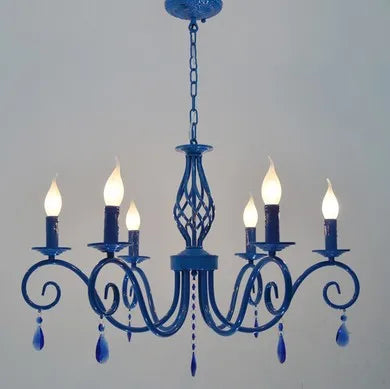 Afralia™ Blue Metal Crystal Chandelier: European Vintage Suspension Lighting