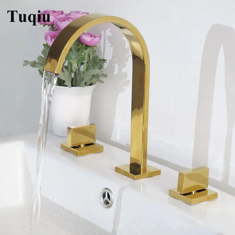 Afralia™ Square Brass Basin Faucet: Chrome/Gold/Black Finish, Double Handle Deck Mount Bathroom Tap