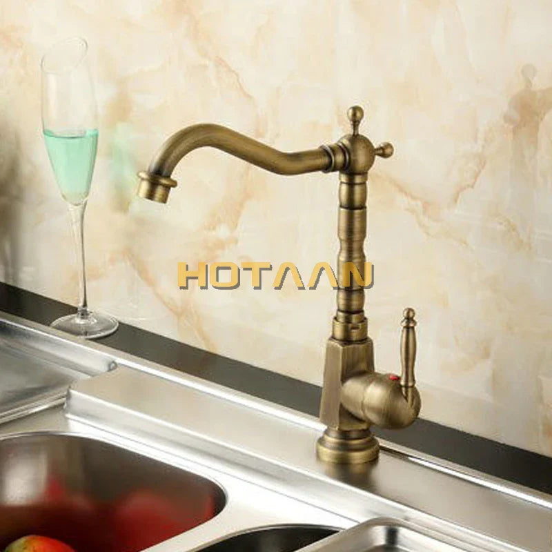 Afralia™ Antique Brass Kitchen Faucet 360° Swivel Basin Sink Mixer Tap YT-6025