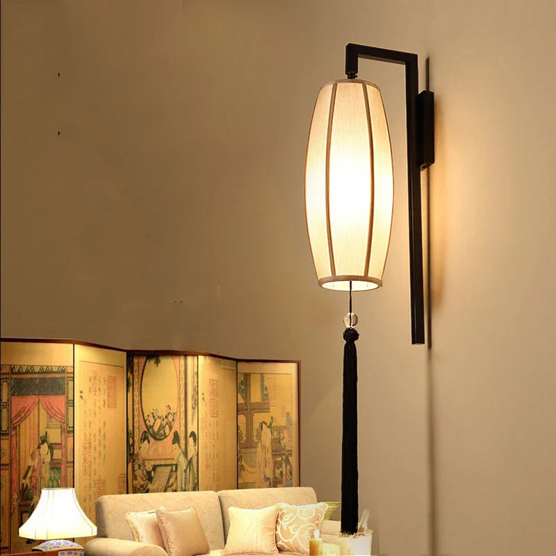 Afralia™ Retro Fabric Wall Sconce Lamp for Chinese Restaurant Tearoom Living Room