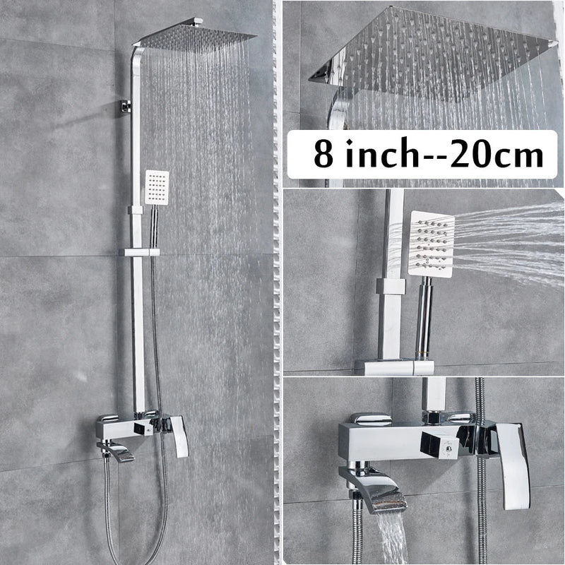 Afralia™ Chrome Shower Faucet System with Rainfall Head and Waterfall Tub Spout