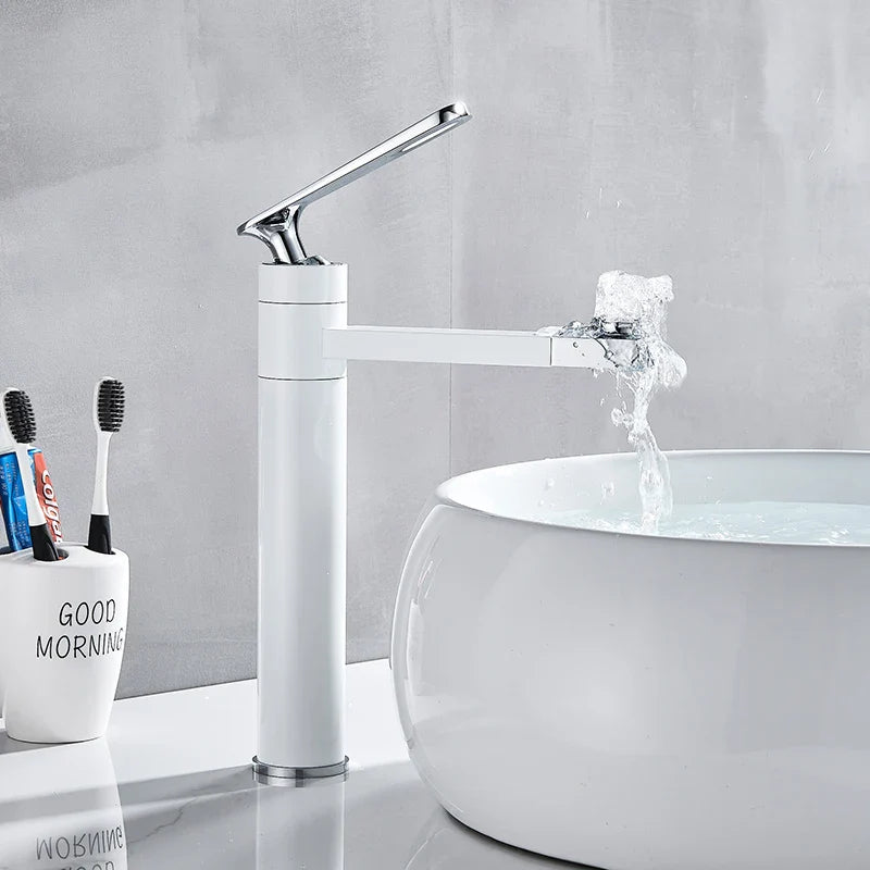 Afralia™ White Spray Painting Bath Sink Faucet with 360° Rotating Aerator