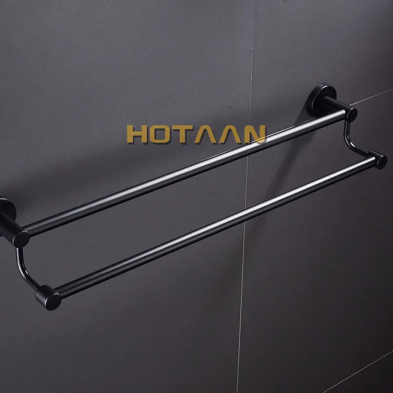 Afralia™ Matte Black Stainless Steel Double Towel Bar 60cm