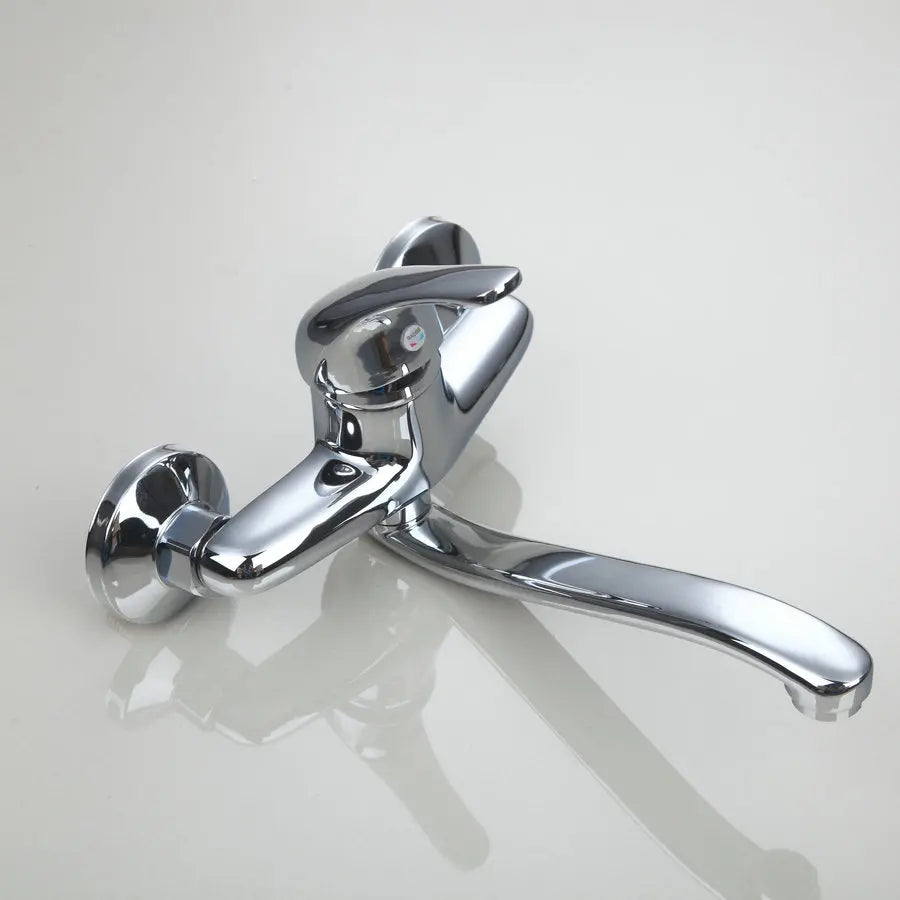 Afralia™ Chrome Brass Bathroom Basin Faucet Wall Mounted Mixer Bathtub Faucet 360 Swivel Spout
