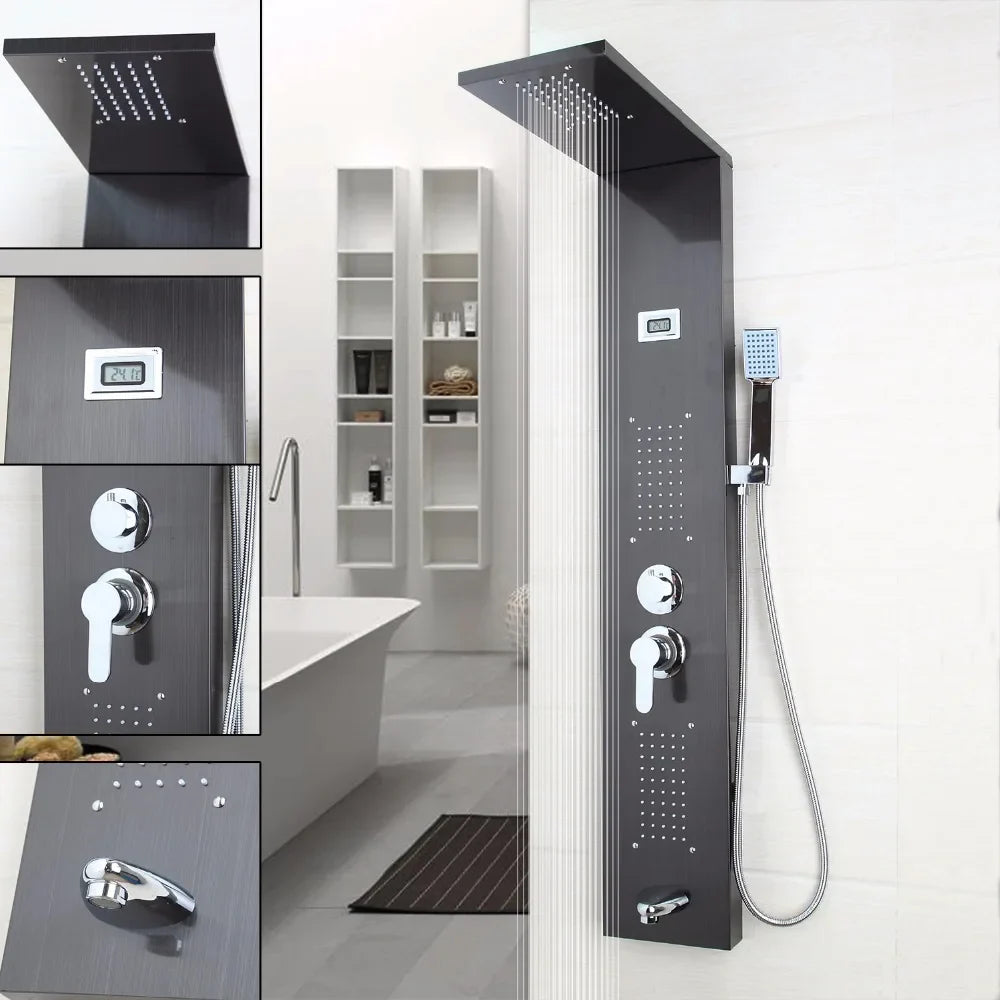 Afralia™ Dark Nickel Shower Panel with Hand shower, Tub Spout, and Massage System