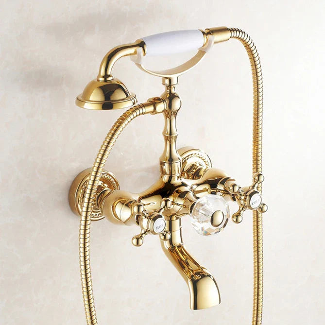 Afralia™ Gold Brass Wall Mounted Bathtub Faucet with Hand Held Shower Kit