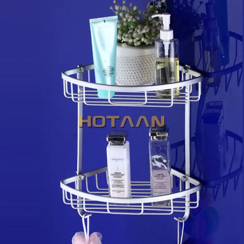 Afralia™ Aluminium Double Shelf Kitchen and Bathroom Corner Basket Angel Rack